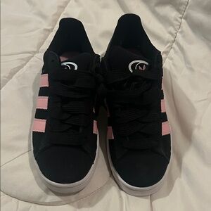 Adidas Women's Black Sneakers with Pink Stripes